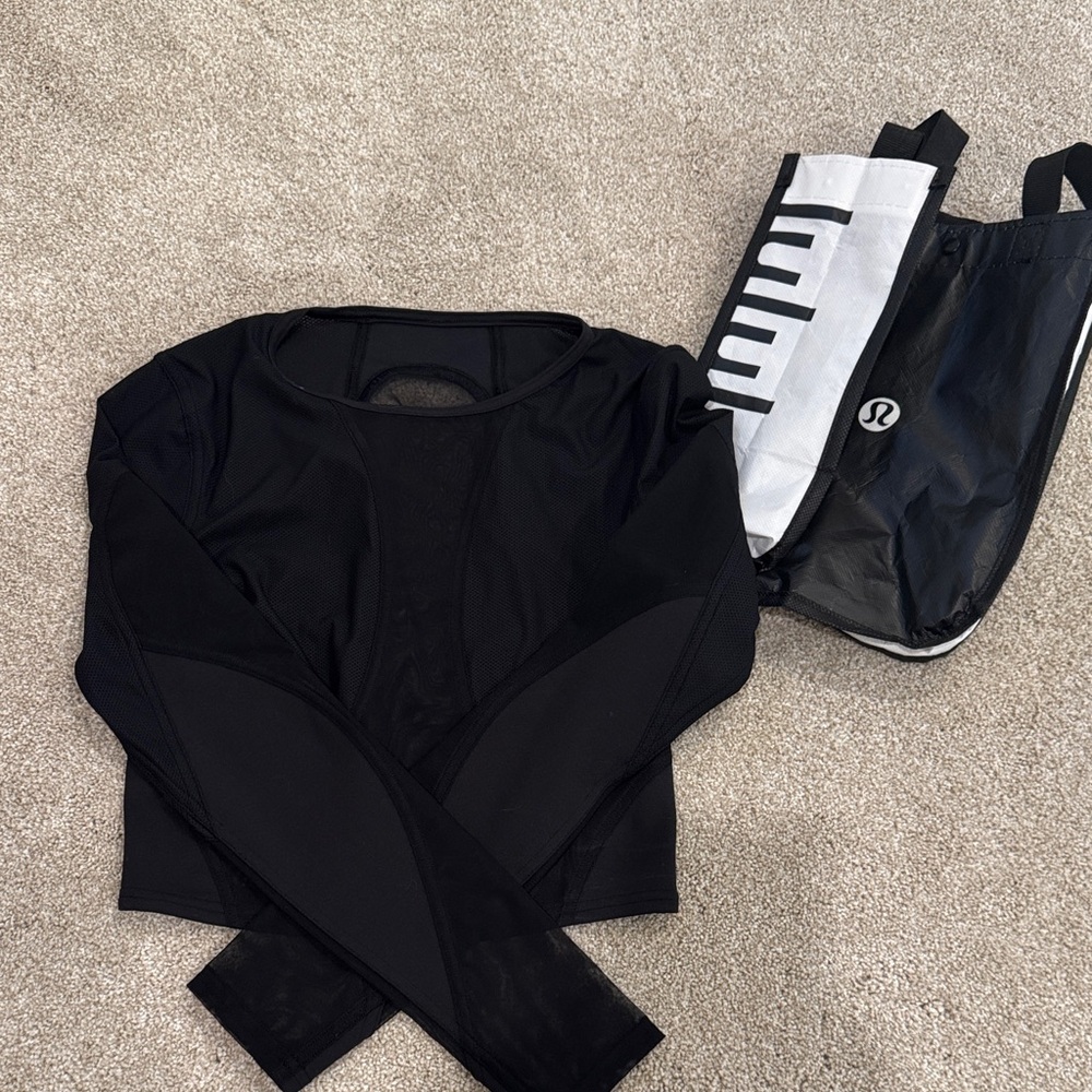 Lululemon Mesh Paneled Training Black Long Sleeve Top Size 8